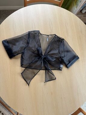 Sheer Tie-Front Crop Top in Black - Women's